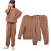 Gfuracefuliayer Long Sleeve Cute Solid Embroidered Loungewear Crew Coral Velvet Women's Pajamas, Autumn/Winter, Set, Casual, Soft, Warm, Neck, 2-Piece
