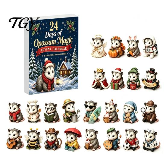 Christmas Advent Calendar 24 Days with 2D Flat Acrylic Possum Pendants, Hanging Ornaments Festive Countdown for Tree Decoration And Holiday