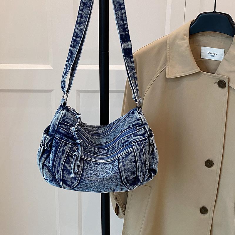 Джинсовая сумка Женская пригородная большая сумка Сумка через плечо большой вместимости Студенческая сумка класса