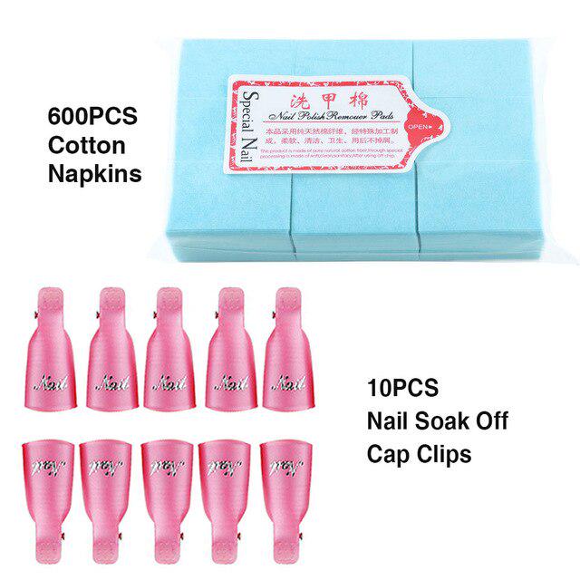 Nail Art Soak Off Cap Clips 600/900 шт. Cutton Pads Средство для снятия УФ-гель-лака Wrap Tool Жидкость для снятия лака Маникюрные инструменты