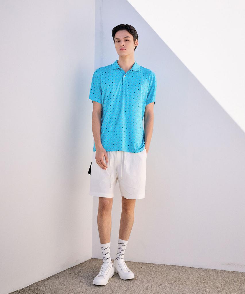 KANDINI Blue Printed Logo Short Sleeve Polo Shirt_Unisex