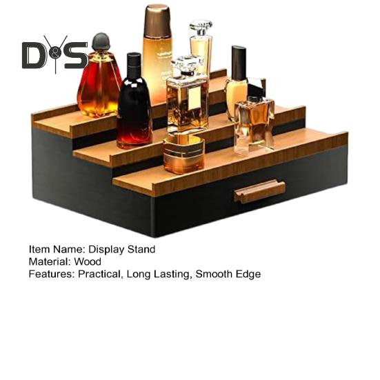 3 Tiers Wooden Perfume Display Stand with Storage Drawer Large Capacity Desktop Perfume Organizer Storage Box