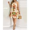 Summer Printed Strapless Hanging Neck Tie Loose Women's Dress