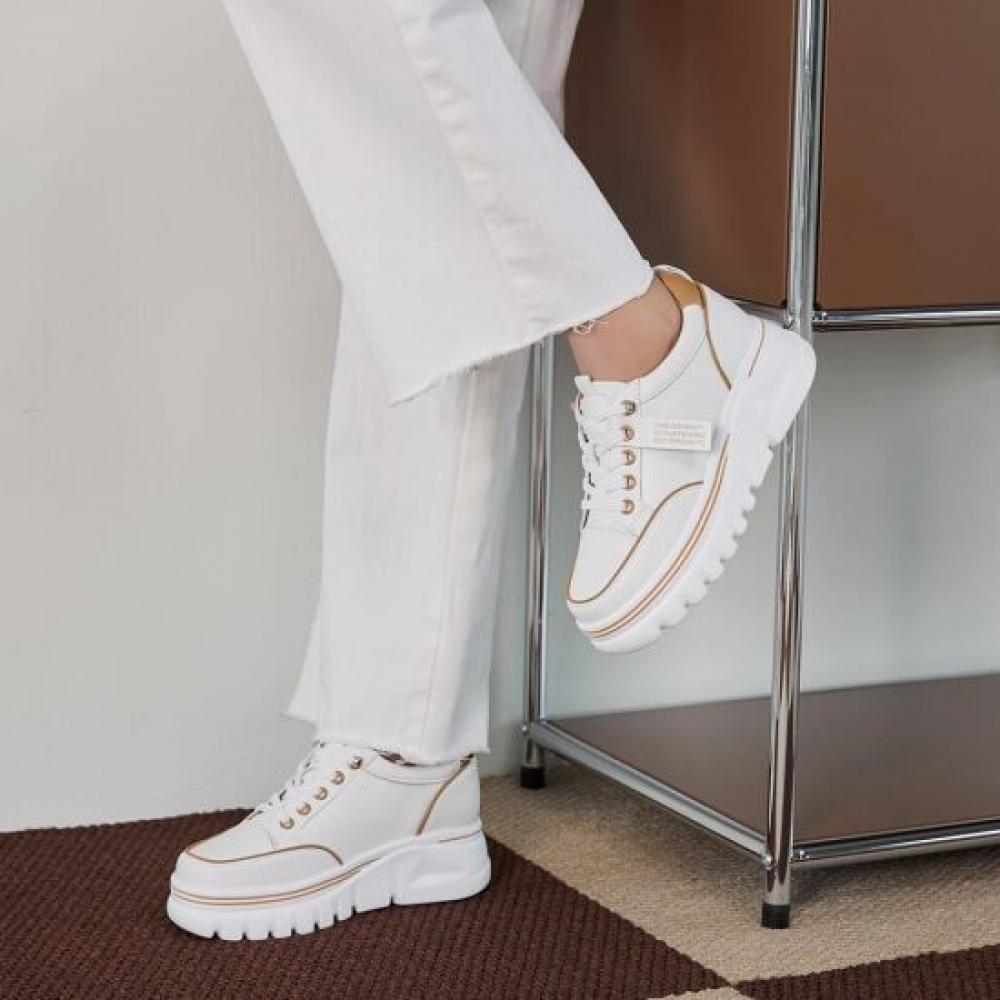 JiSyu Women S Soft Leather Starf Band String Platform SneakerS