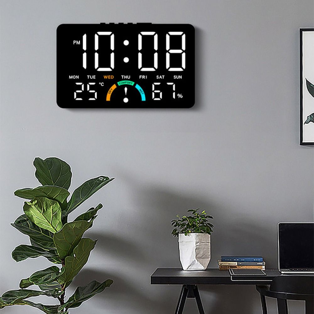 Wall-mounted Electronic Wall Clock Temperature Multi-functional Digital LED Clocks Home DST Display Table Clock for Bedroom