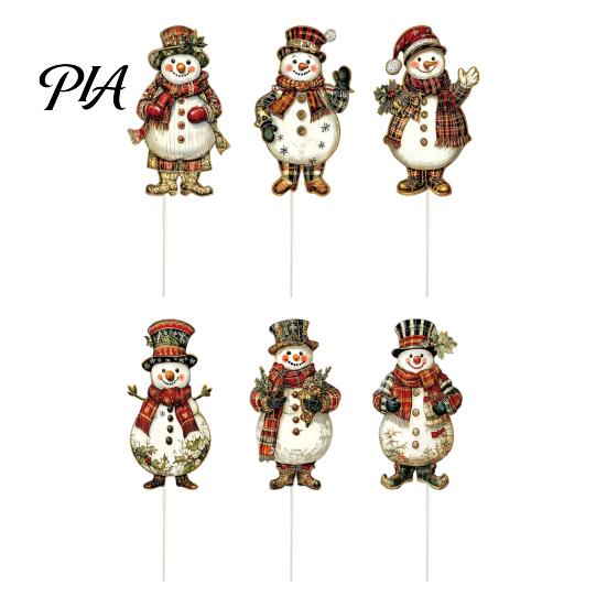 Gingerbread Man Party Supplies 6 Pcs Large Christmas Tree Picks, Wooden Santa Snowman Ornaments, Xmas Quick Installation Decor Topper Decoration