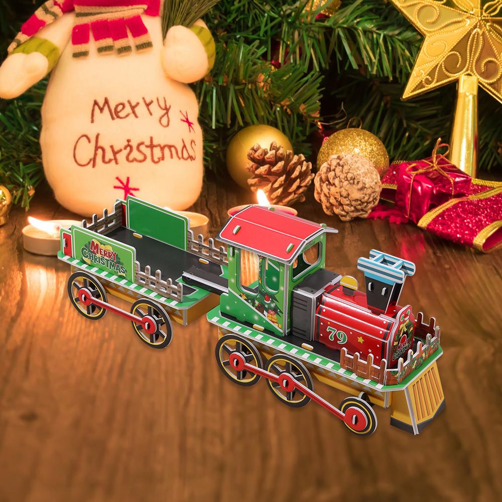 2pcs/set 3D Christmas Puzzle Christmas Decorations Train and Snow House Puzzle Decoration Navidad Manualidades Xmas Clearance