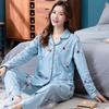 Большой размер женский пижамный комплект хлопковые брюки с длинными рукавами студенческая домашняя одежда из двух частей кардиган с отворотами женский пижамный комплект