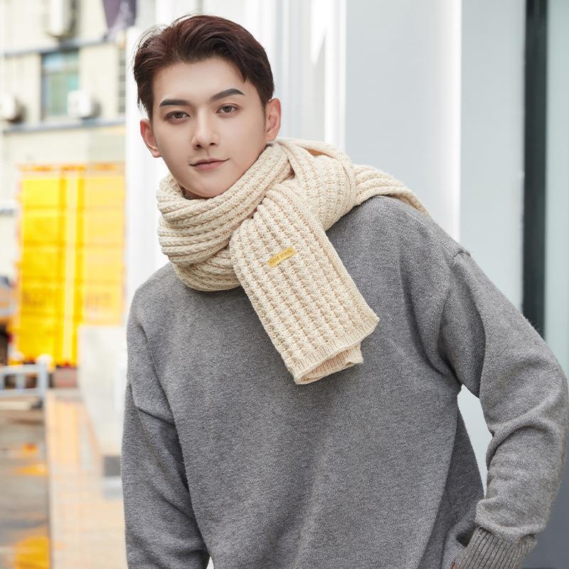 Men's Scarf Women's Winter New Harajuku Solid Color Wool Warm Student Knitted Thickened Couple Scarf