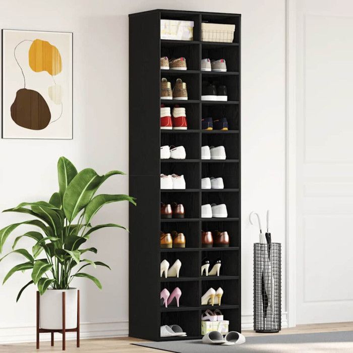 Armoire à chaussures chêne noir 54x34x183 cm bois d ingénierie