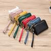 New Genuine Leather Unisex Zipper Coin Purse Women Girl Ultra-thin Short Card Coin Key Storage Bag Mini Purse with Wrist Strap