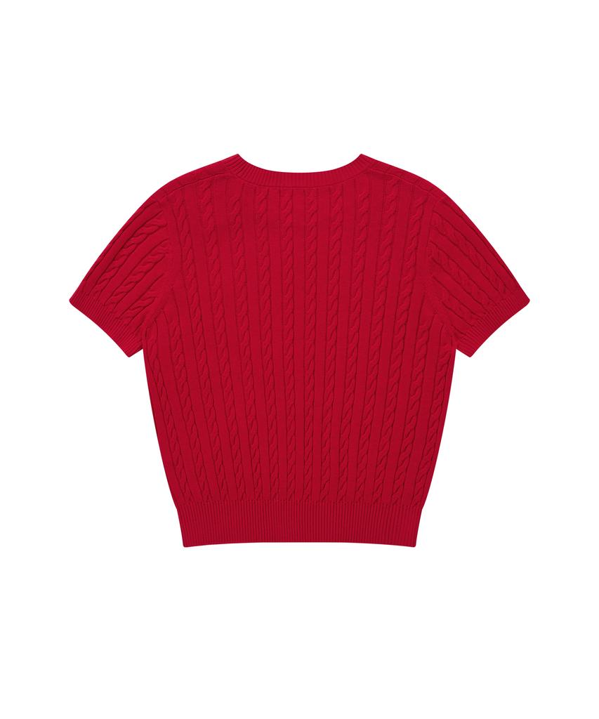COVERNAT WOMAN Clover Heart Cable Half Knit Red