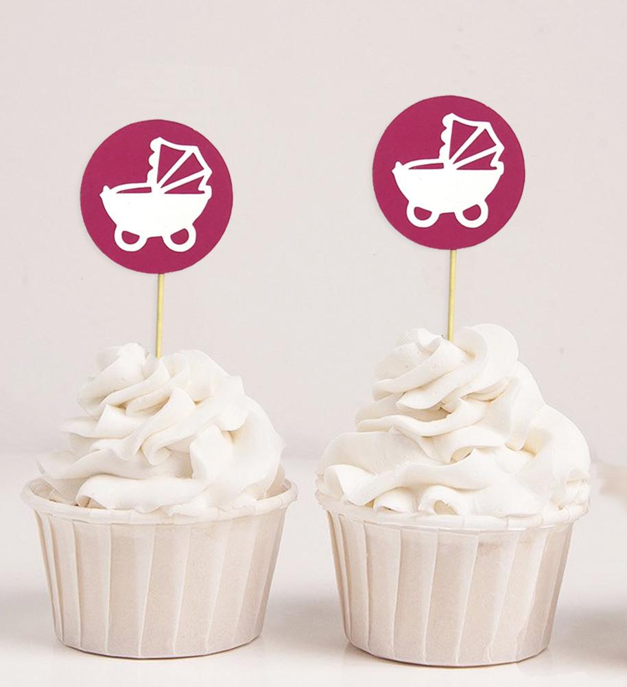 Darling Souvenir Baby Pram Baby Shower Cupcake Toppers Dessert Decorations - Pack Of