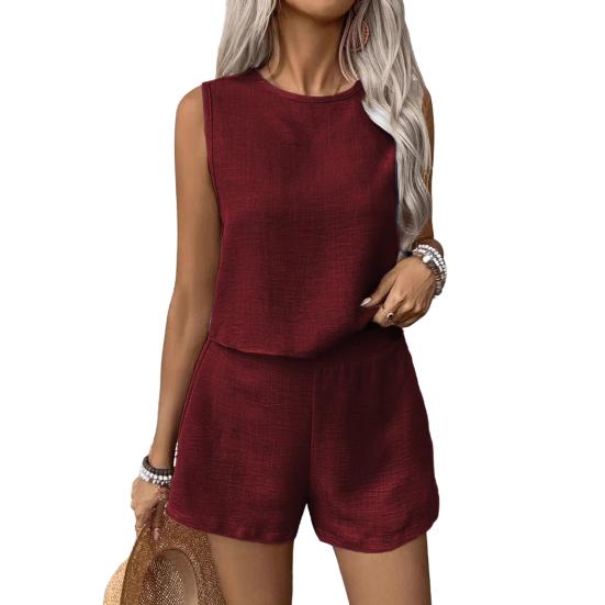 Женский комплект из 2 предметов: майка без рукавов с открытой спиной, широкие шорты, повседневный свободный костюм для отдыха