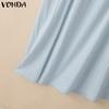 VONDA Women High Waist Solid Color Splits Casual Long A-line Skirts