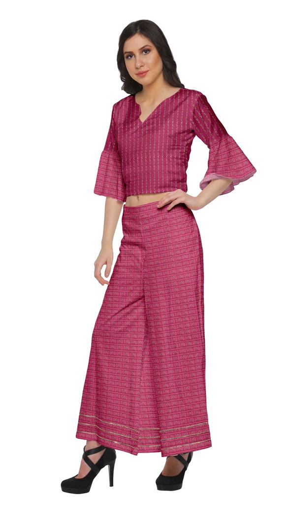 Moomaya Printed Loose Palazzo And Crop Top Set Ethnic Dress For Women Plus