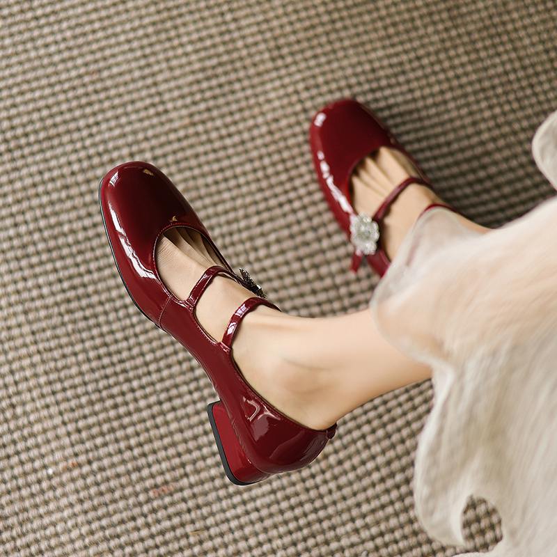 Krazing Pot Туфли-лодочки Mary Janes из овчины, весна-лето, размер 41, на толстом низком каблуке, женские, с квадратным носком, с кристаллами и цветами