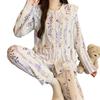 Light luxury elegant purple floral pajamas women's spring cloud cotton long-sleeved loungewear doll collar two-piece set
