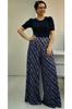 Women's Style Plus Size Pants Navy Blue Chain Patterned Wide Leg Knitted Trousers Skirt With Elastic Waist