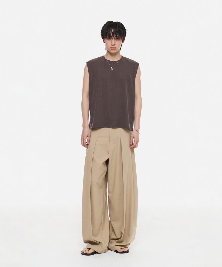 DNSR Summer Multi-Pleated Wide Slacks Beige