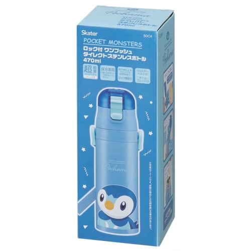 Skater Children's Stainless Steel Water Bottle, Direct Drinking, 470ml, Pokemon Piplup, Child-friendly, Lightweight Type, Boys, Cold Storage Only, Pok