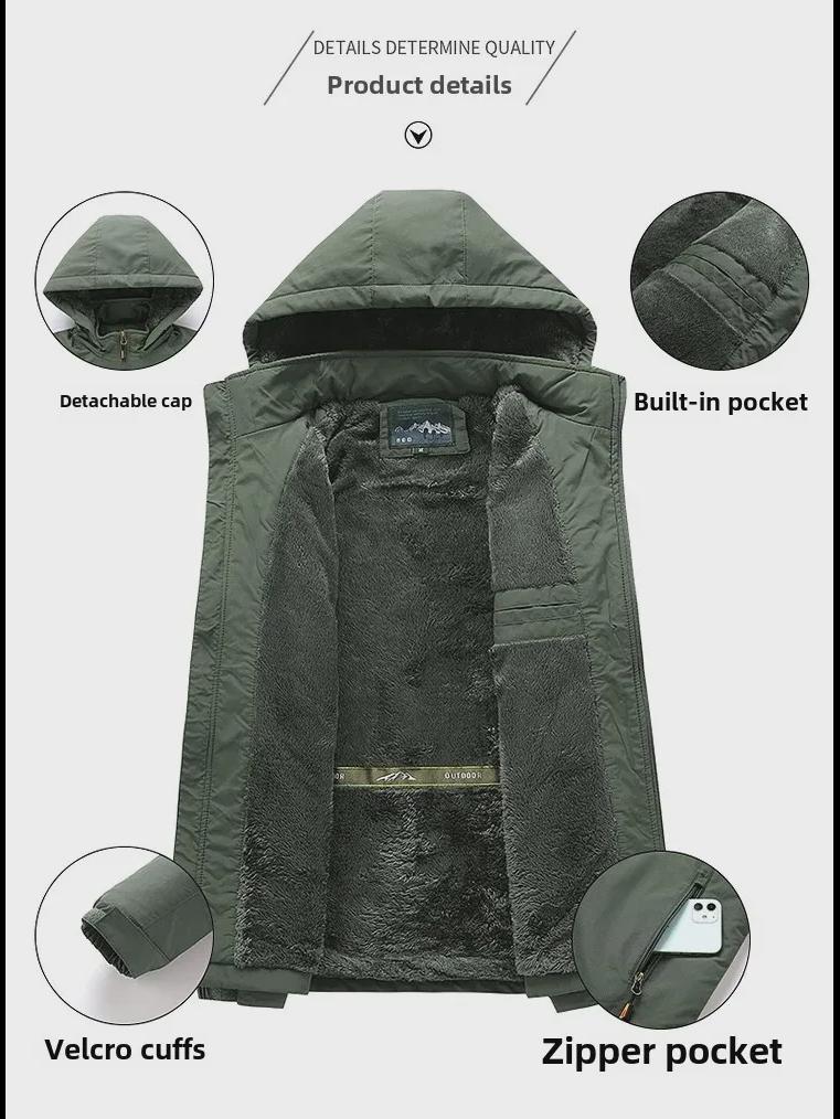 Men's Plus Size Waterproof Breathable Jacket - Medium To Long Style, Thick Velvet for Autumn & Winter Outdoor Wear