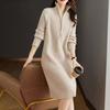 Women's Autumn Winter Large Size Knitted Dress Mid Half Zipper Solid Color Loose Casual Long Sleeve Sweater Dresses