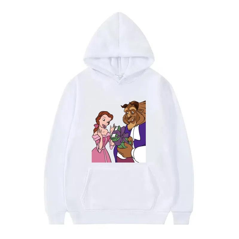 Disney Beauty And The Beast Princess Pattern Woman Loose Black Autumn Tops Clothes Pullovers Ladies Cheap Y2k Hoodies Men Sporty