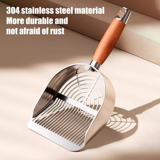 Металлический совок для кошачьего туалета с держателем, совок для сбора домашних животных с эргономичной деревянной ручкой, лопата для быстрого просеивания, товары для кошек