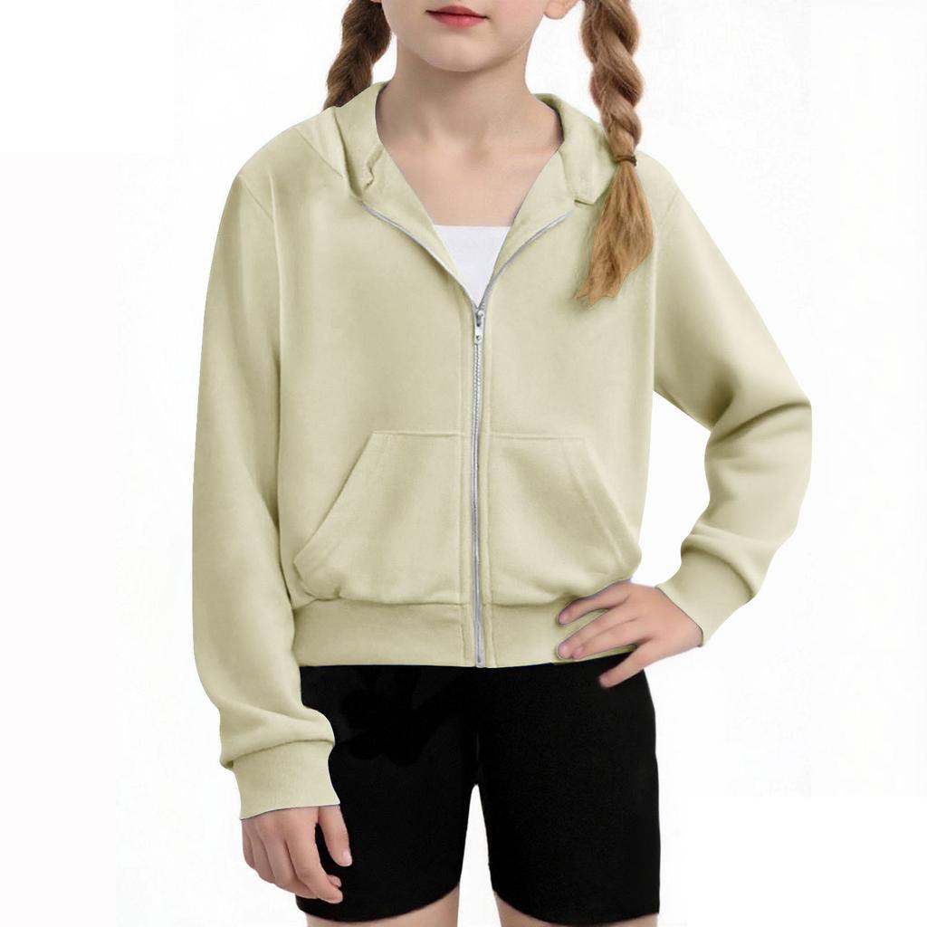 Children's Fashion Solid Color Long Sleeved Hooded Sweatshirt, Girls' Hoodie Jacket
