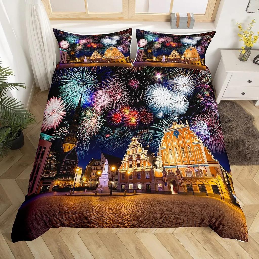 Пододеяльник с изображением фейерверка, комплект постельного белья Fantasy Castle, комплект постельного белья Prague Cityscape, комплект постельного белья из микрофибры с изображением магических психоделических цветов