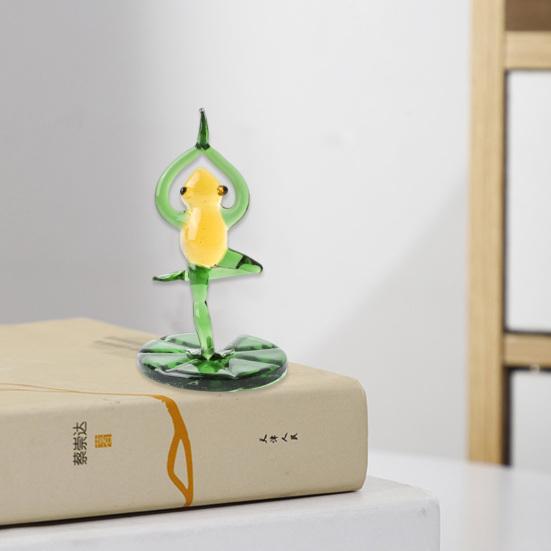 Стеклянный орнамент в виде лягушки для йоги, креативный дизайн, тонкое мастерство, украшение для мини-стола, мультяшный стеклянный орнамент