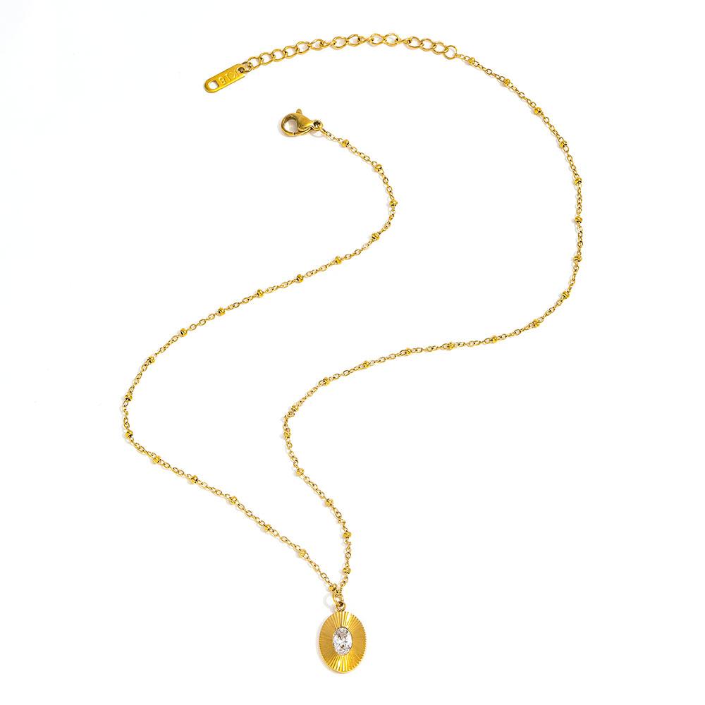 Joolim Jewelry 18K Gold Plated Waterproof&Non Tarnish Fashion Oval Zirconia Pendant Bead Chain Necklace Stainless Steel Jewelry
