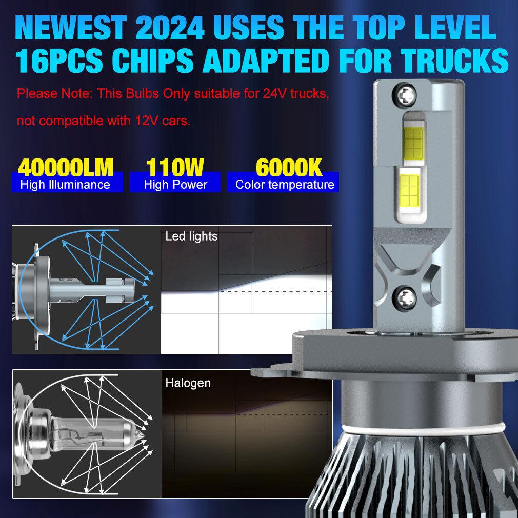2Pcs Power Supply 24V CSP LED Truck Headlight H4 LED Canbus HB2 9003 Truck Lorry Light Headlamp Bulbs 110W 40000LM High&Low Dual Beam Kit
