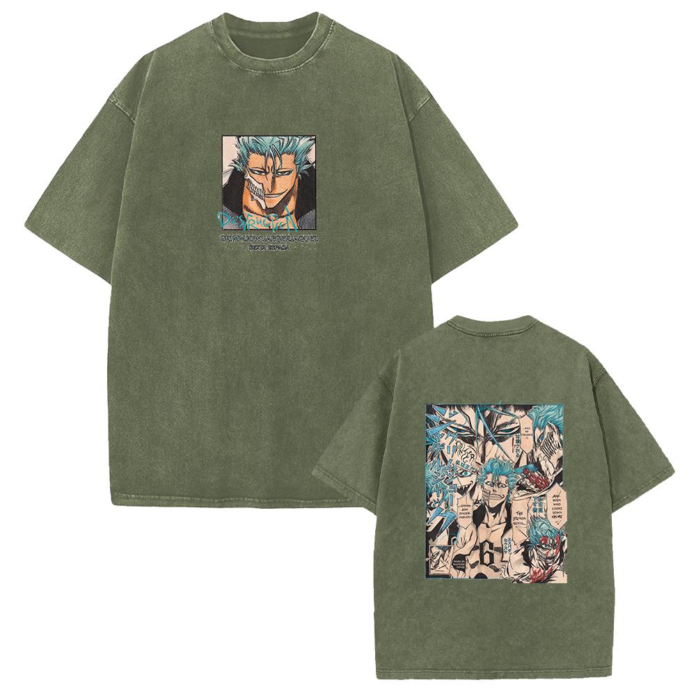 Japan Anime Bleach Grimmjow Jaegerjaques Graphic Tshirt Men Street Trendy Tshirts Vintage Washed Tee Harajuku Cotton T Shirt