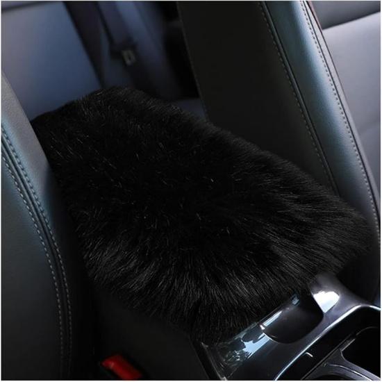 Furry Car Center Console Cover, 11.8"×7.9" Sheepskin Wool Armrest Box Cushion Pad, Comfort Soft Auto Center Console Protector, Interior Decor