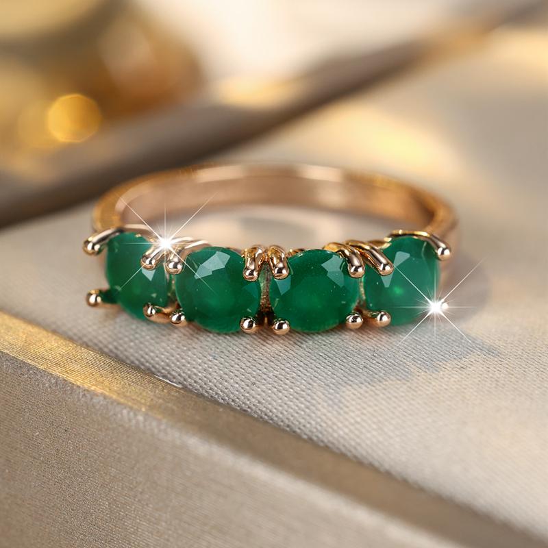 Elegant Four-prong Round Green Zircon Ring for Women Gold Color Ethnic Rings Wedding Jewelry Accessories