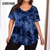 Women's Plus Size Summer Fashion V Tie Pocket Tie Dye Short Sleeved T Shirt