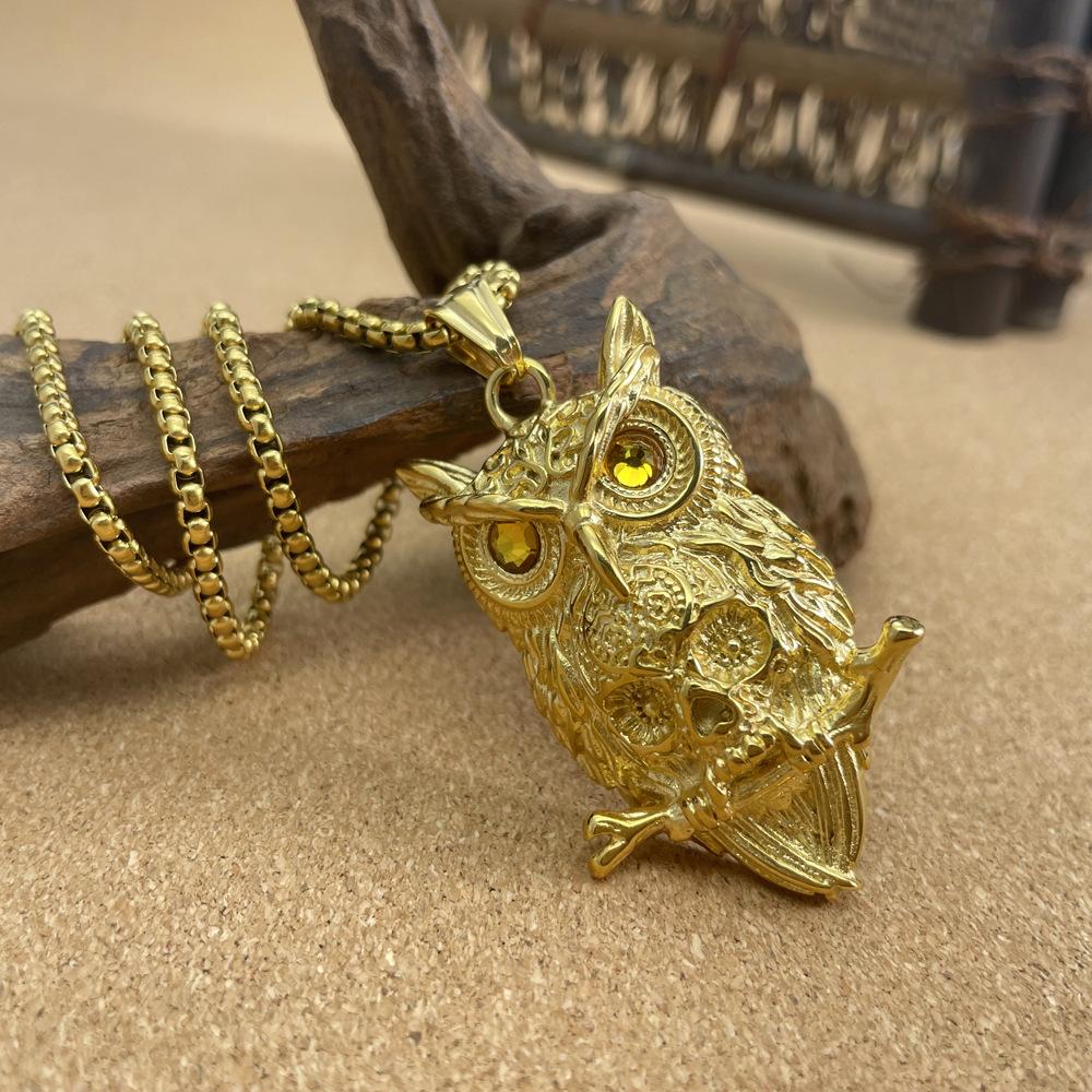 Ювелирные изделия, винтажное ожерелье из титановой стали в стиле панк с черепом совы, ожерелье из нержавеющей стали