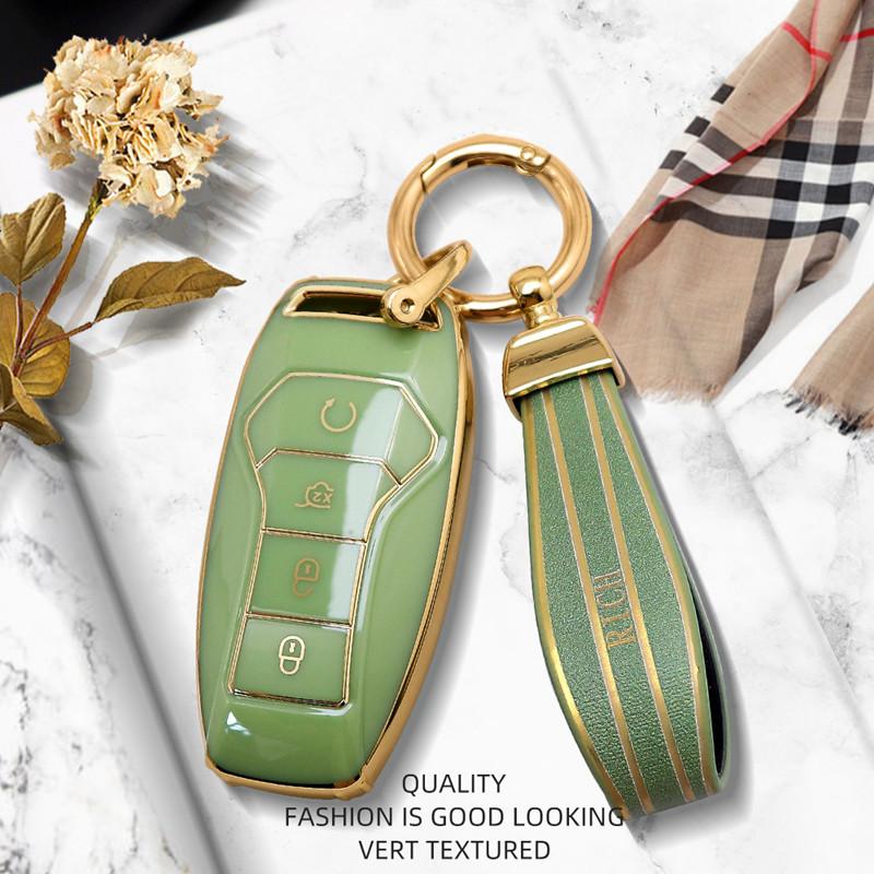 Luxurious Golden Edge Remote Car Key Case Full Cover For BYD Tang DM 2018 Yuan EV Qin Pro Song Max DM Keychain Auto