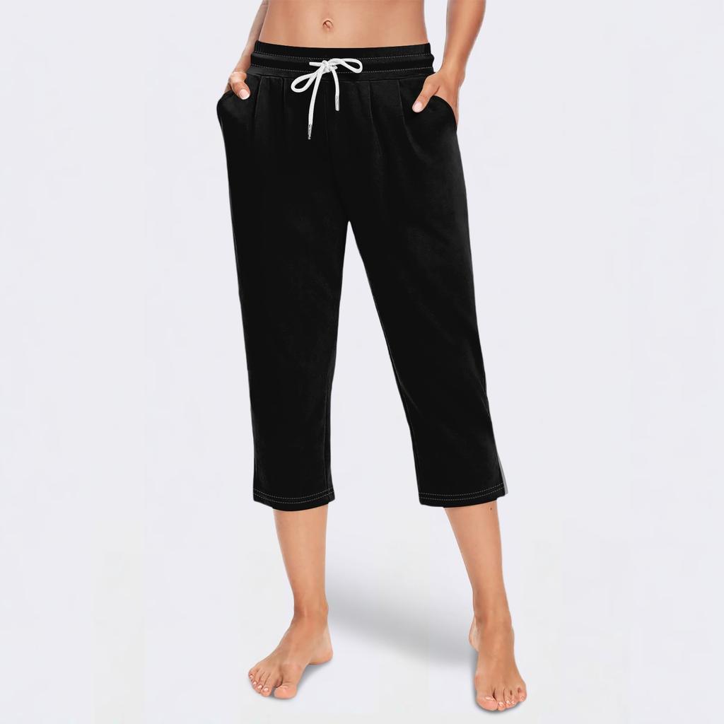 Women's Loose Mid-Low Waist Cropped Casual Drawstring Cropped Pants