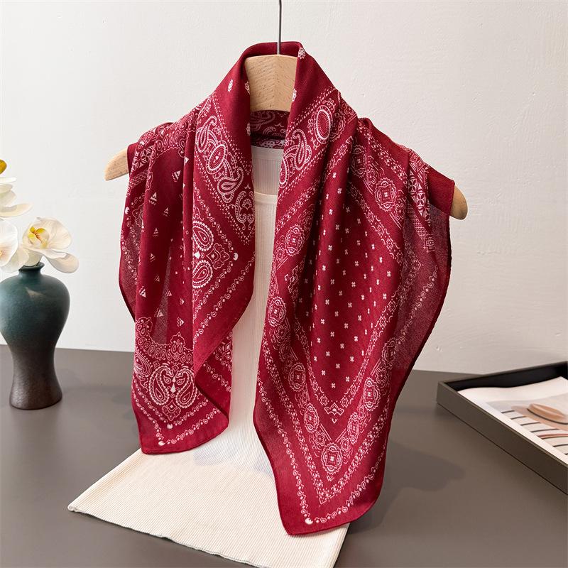 European American Cashew Herringbone Cotton Linen Small Square Scarf Silk Imitation Velvet Headscarf Shawl Sunscreen Women