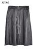 Black Pu Leather Skirts Fashion Street Solid Color Zipper Decoration Women WS2126