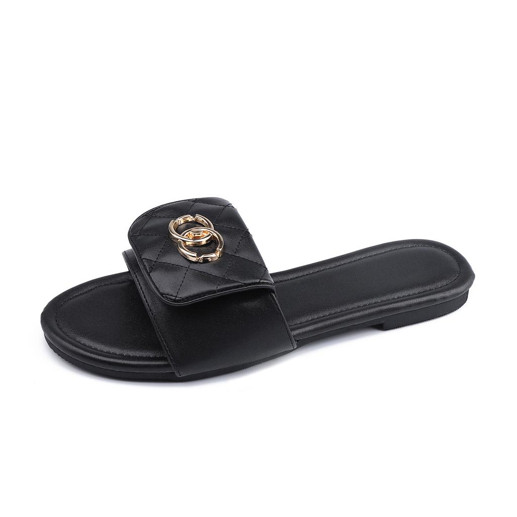 Summer New Flat-bottomed Slippers for Women's Outer Wear, High-end Temperament, One-word Slippers for Women's Versatile McGonagall Quality Women'