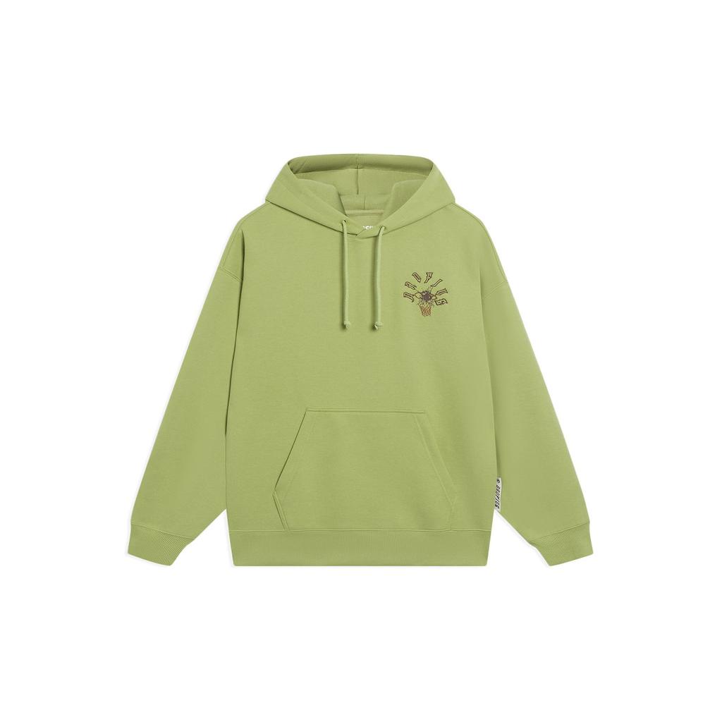 Li-Ning Свободная толстовка с логотипом серии Anti-Wu, толстовка с длинными рукавами, топы унисекс, мохово-зеленый AWDT089-7