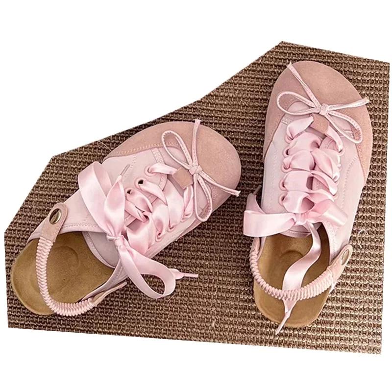 Fashion Bow Lace Up Women Sandals Flats Shoes Slippers Mules Designer 2024 Summer New Brand Dress Casual Outdoor Mujer Zapatos Slides