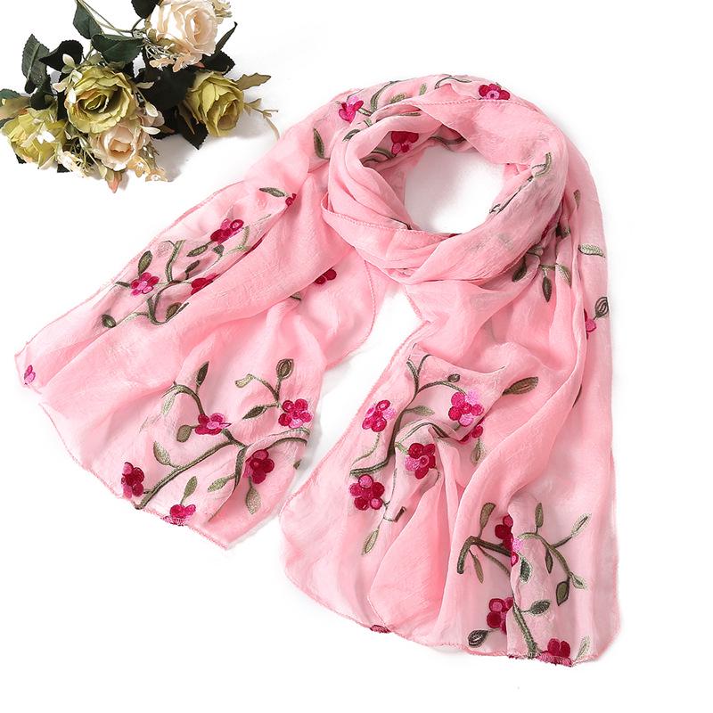 Spring And Summer New Flower Embroidery Ten Mile Peach Blossom Scarf Versatile Beach Towel Sunscreen Shawl Scarf For Women