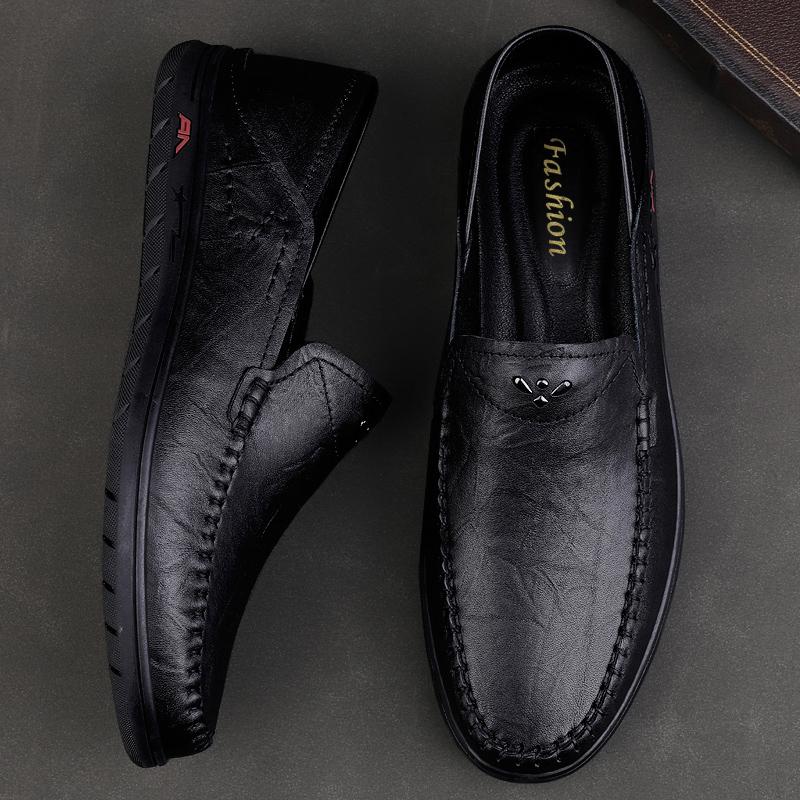 Fashionable New Men's Leather Casual Shoes with Soft Soles Comfortable Driving Shoes Versatile Simple Commuting Men's Work Shoes