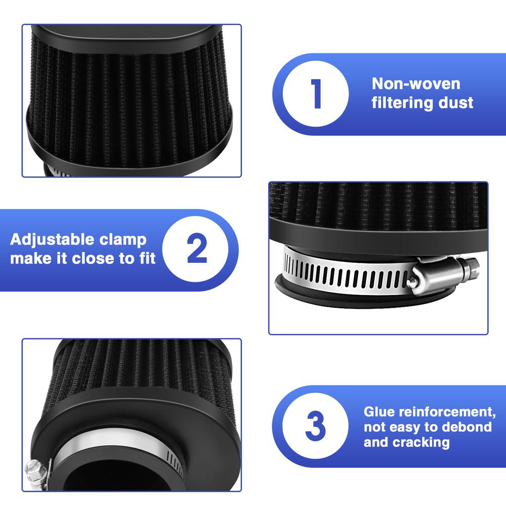 ZSDTRP 2pcs Motorcycle Air Filters 60mm 55mm 50mm Universal for Motorbike Cold Air Intake High Flow Washable Filter