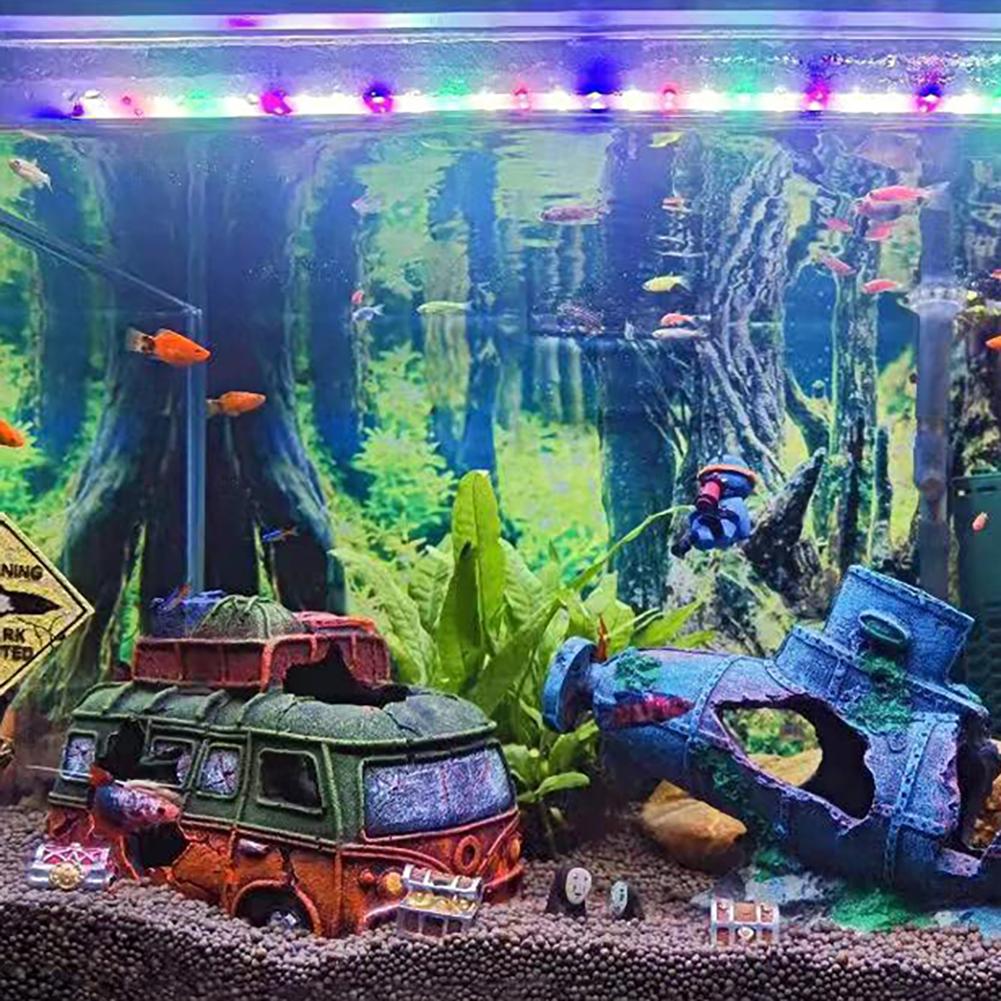 Artificial Resin Bus Ornaments Hideout Caves Underwater World Layout Prop Aquarium Fish Tank Decorations
